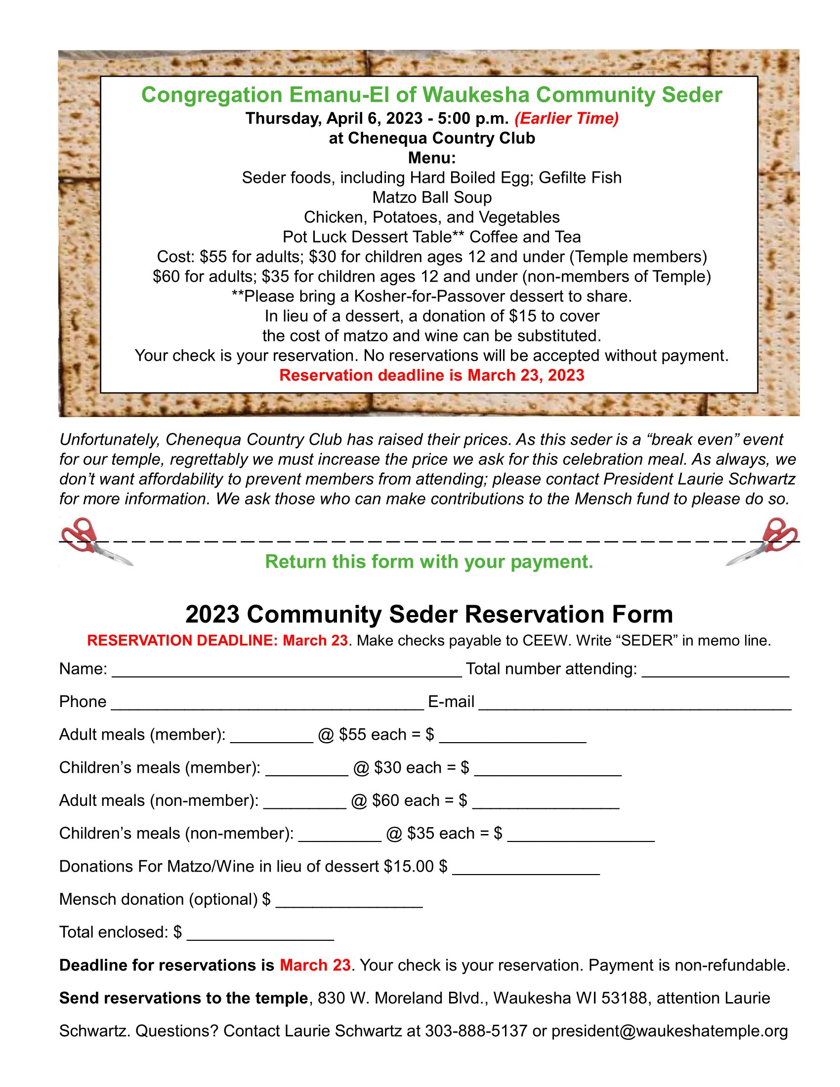 Passover Seder Reservations