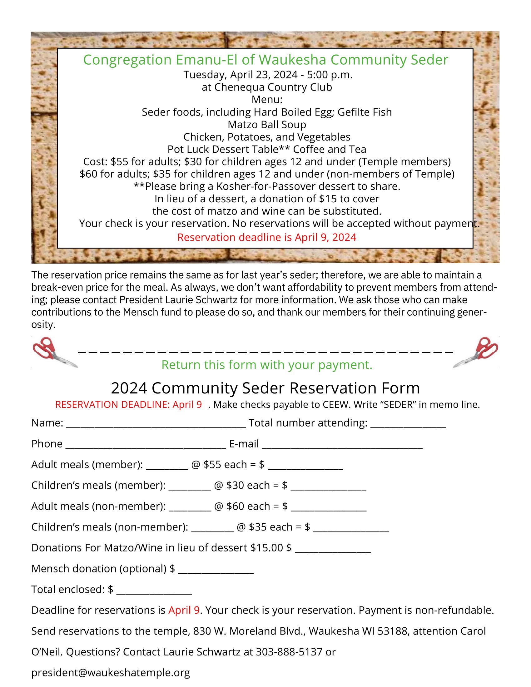 Passover Seder Reservations